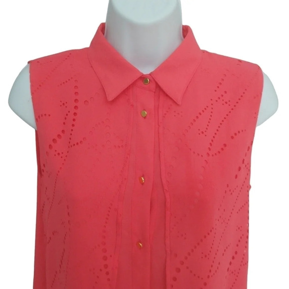 Vex Collection Blouse Button Down Faux Layers Salmon Pink 34 - Picture 2 of 8